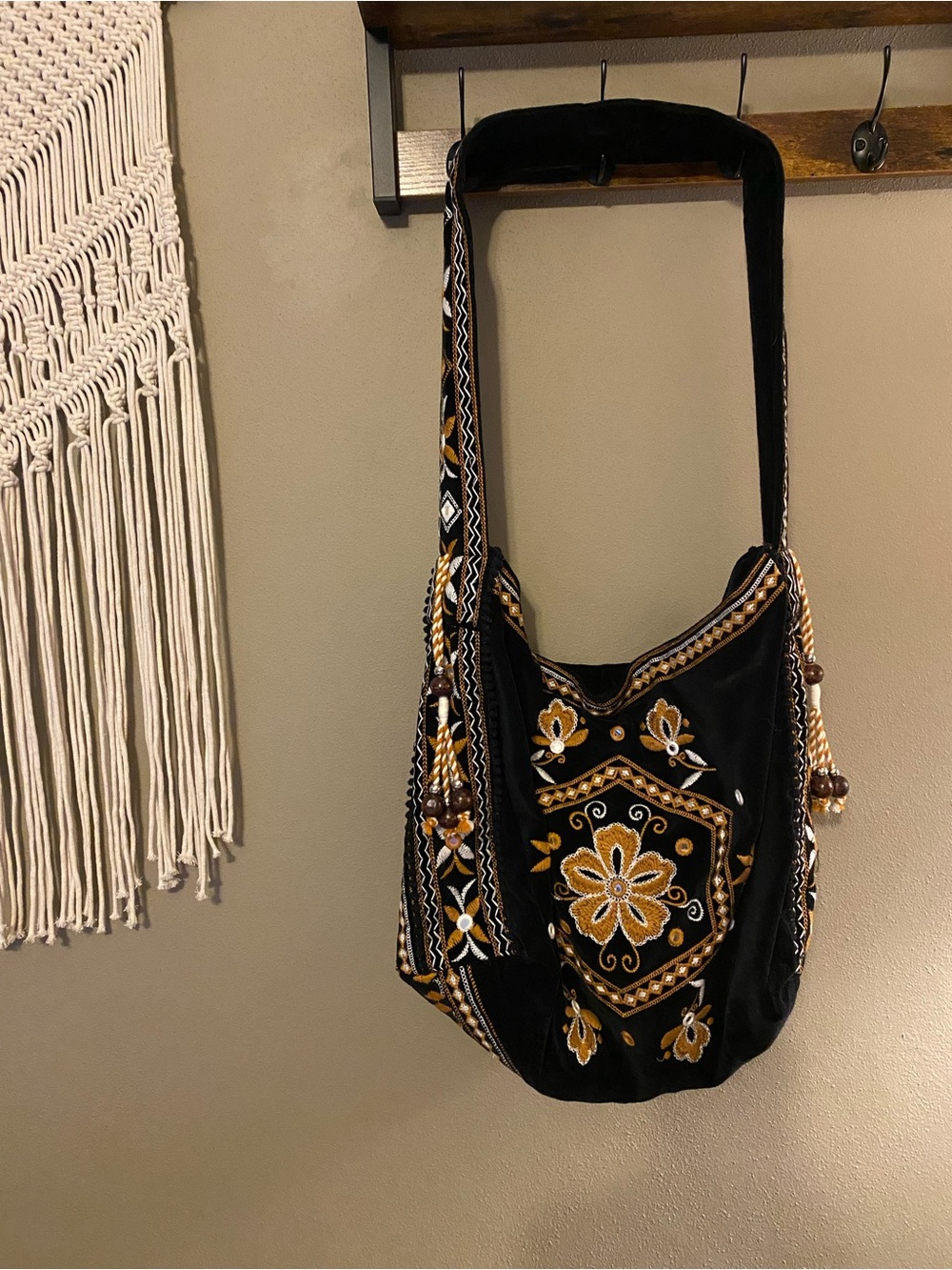 Free People Vic Velvet Slouchy Bag with Floral Embroidery - Picture 3 of 4